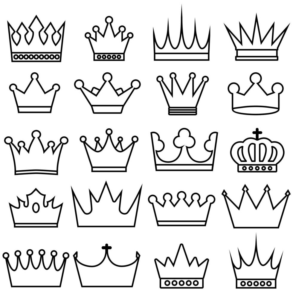 kroon pictogrammen vector set. koningin illustratie teken verzameling. koning symbool. prinses logo.