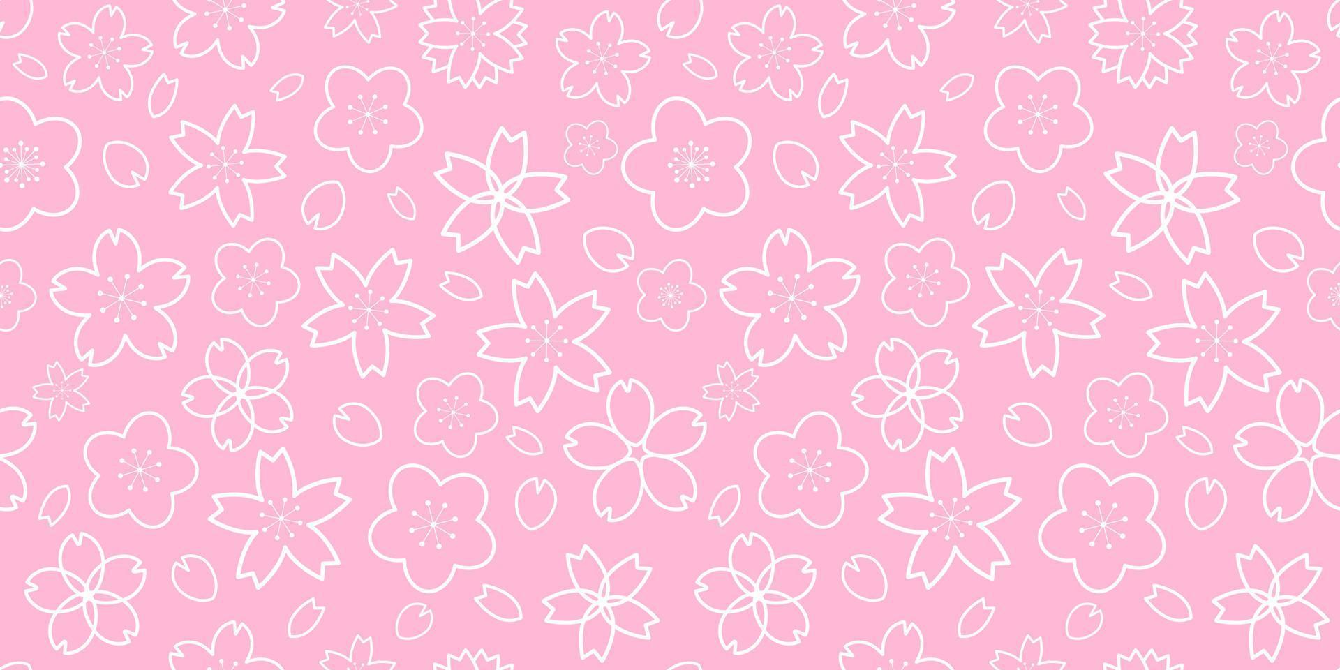 horizontaal naadloos patroon met wit schets meetkundig sakura bloemen vector