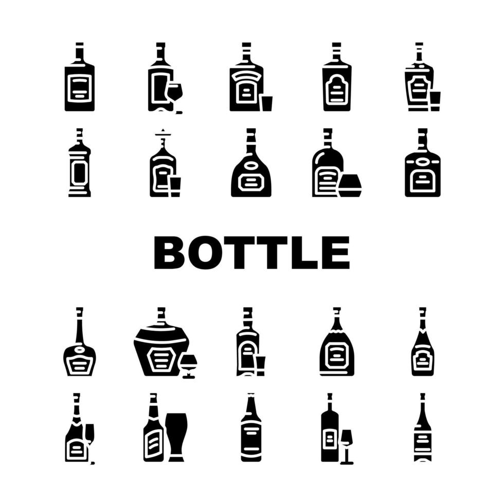 glas fles alcohol houder pictogrammen reeks vector