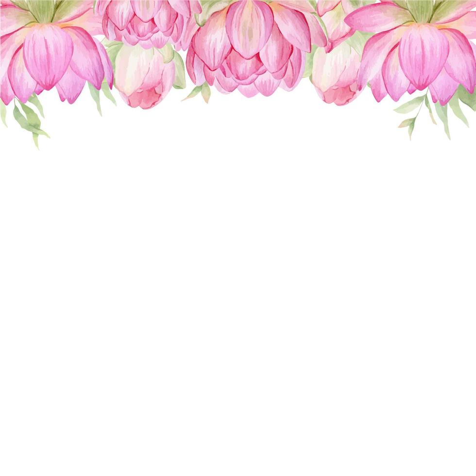 roze bloemen lotus. waterverf illustratie. een kader van lotus bloemen. krans van Chinese water lelie. ontwerp voor uitnodigingen, opslaan de datum, kaarten andere artikelen. vector