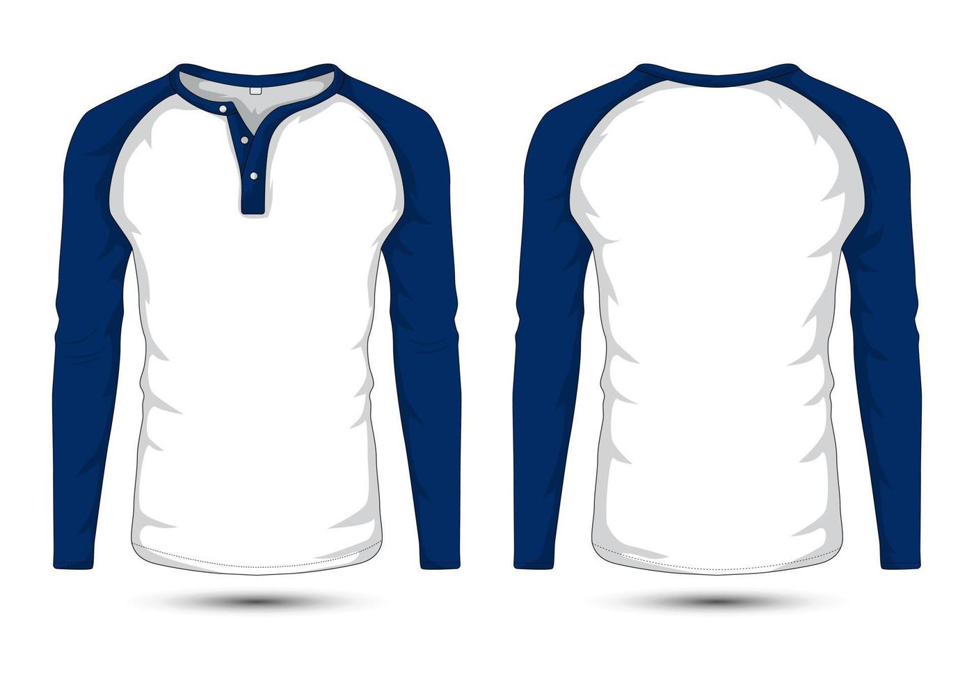 donker blauw raglan mouw t-shirt mockup voorkant en terug visie vector