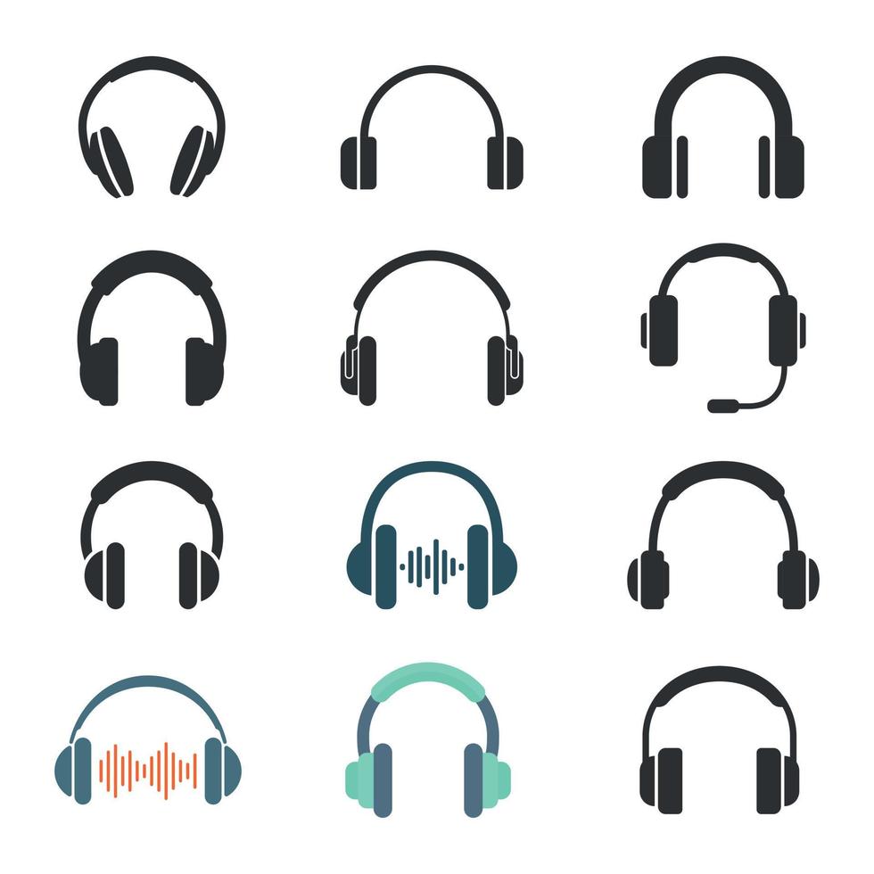 koptelefoon pictogrammen reeks in vlak stijl. oortelefoon vector illustratie Aan geïsoleerd achtergrond. luister muziek- teken bedrijf concept.