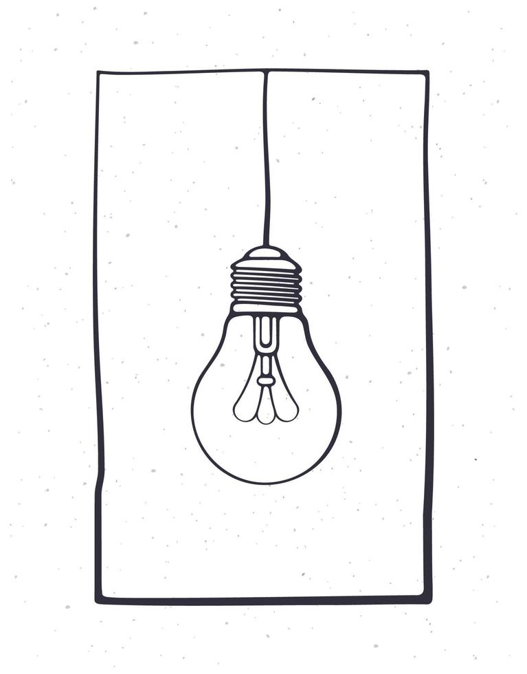 hand- getrokken tekening van licht lamp Aan de draad in een kader. energie en macht teken van technologie vector