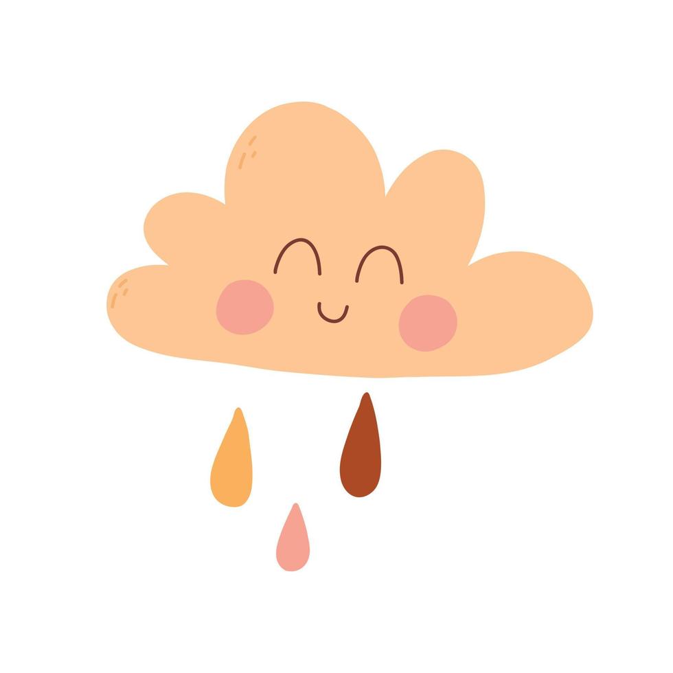 schattig wolk in boho stijl. vector illustratie. vlak stijl. hand- getrokken wolk met regen geïsoleerd Aan wit achtergrond.