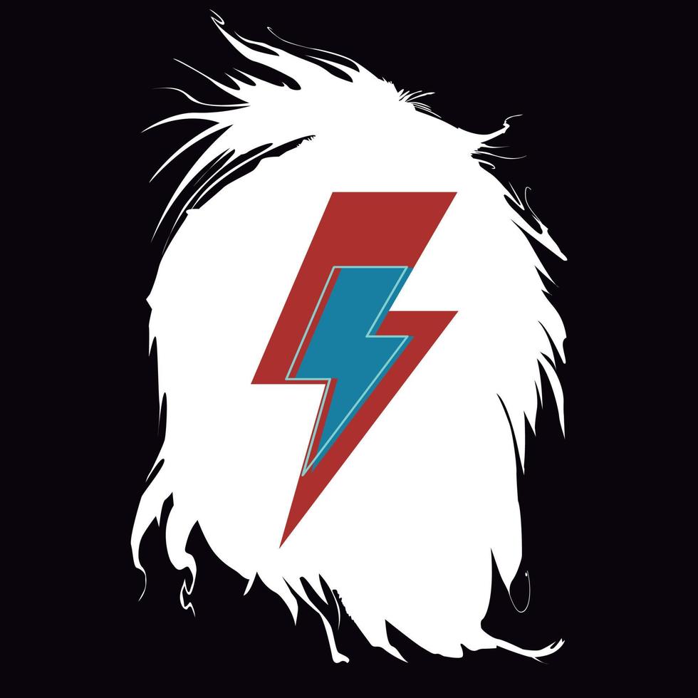 t-shirt ontwerp voor de symbool van donder met de silhouet van een rocker haar geïsoleerd Aan zwart. glam rots poster vector