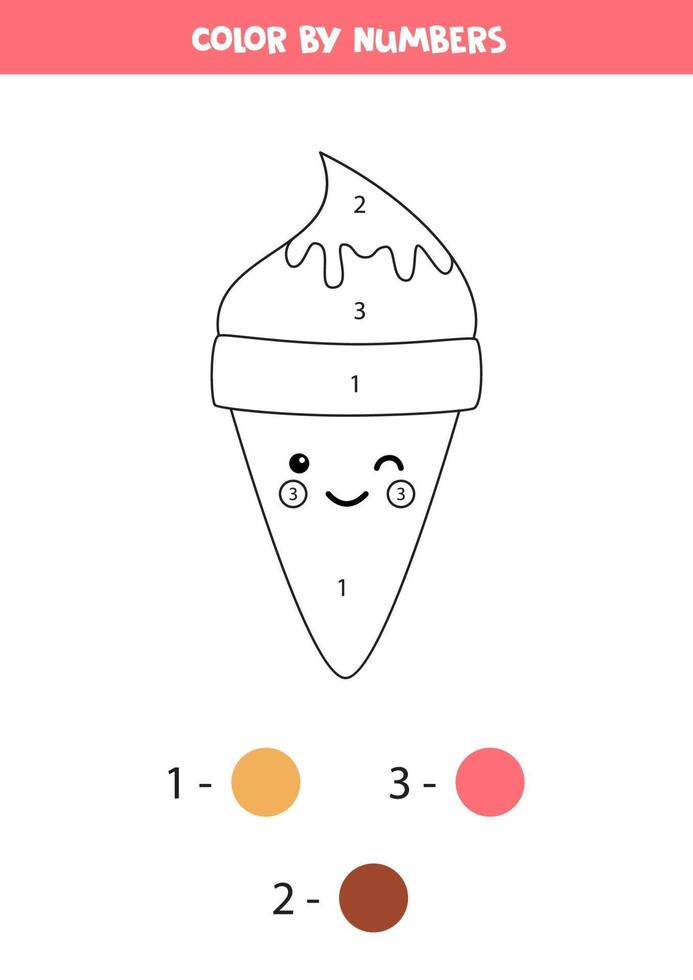 kleur schattig cartoon-ijs op nummer. vector