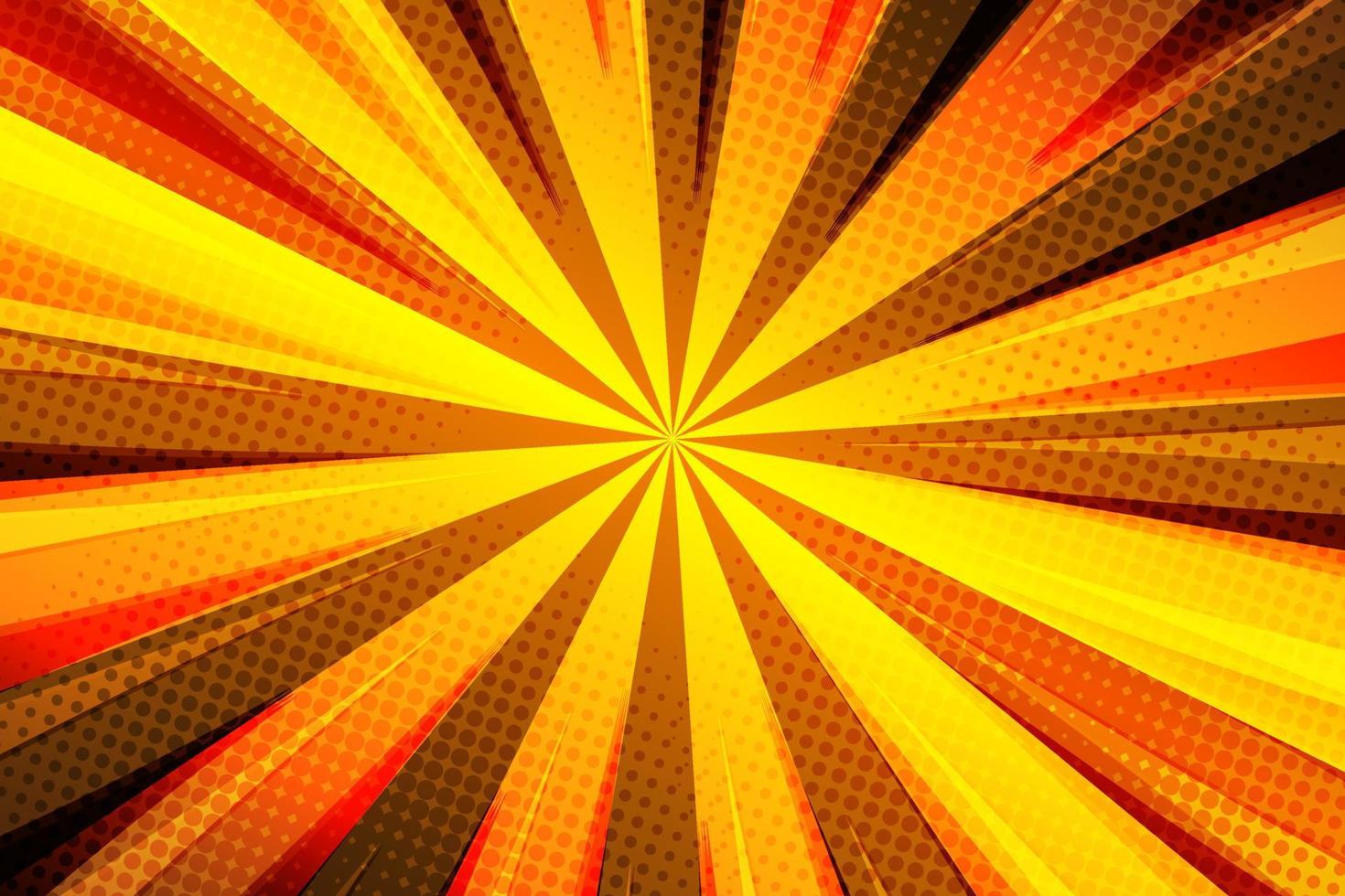 halftone zonnestraal achtergrond met geel stralen, vector illustratie