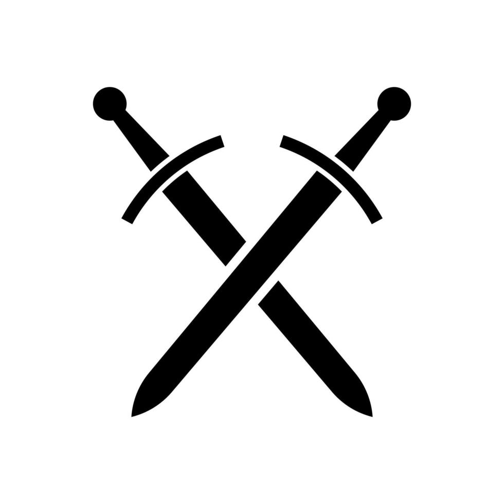 gekruiste Zwaarden icoon. middeleeuws en antiek scherp wapens in heraldisch leger symbool van defensief vector kruispunt