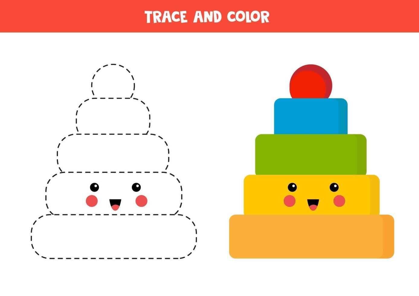 trace en kleur schattige kawaiipiramide. educatief spel voor kinderen. vector