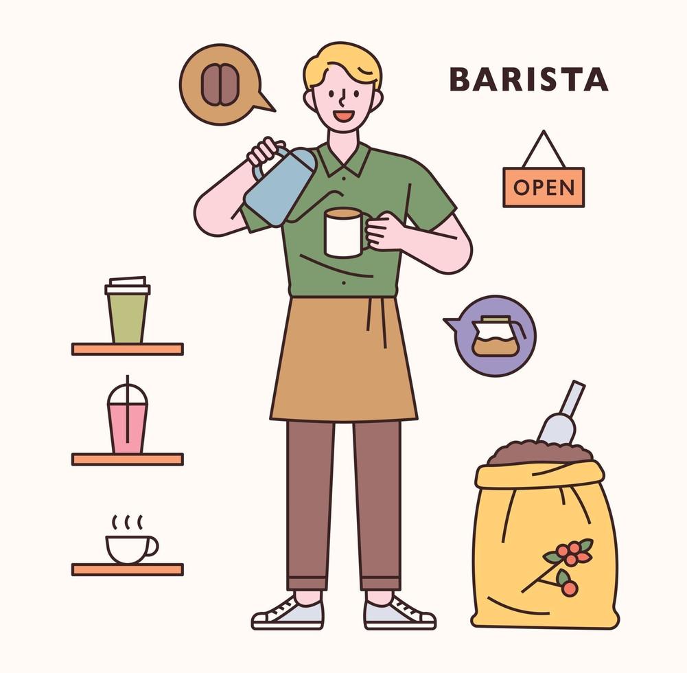 baristar karakter en pictogramserie. platte ontwerpstijl minimale vectorillustratie. vector