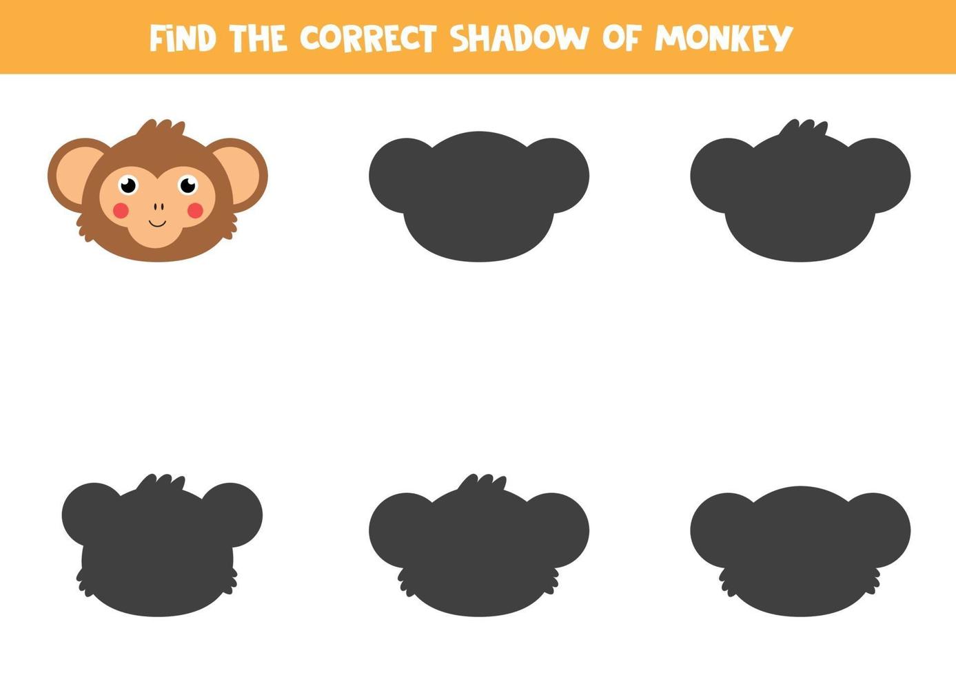 vind de juiste schaduw van apenkop. logisch spel voor kinderen. vector