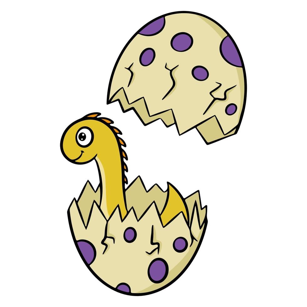 schattige kleine dinosaurus uitgebroed uit een ei in cartoon-stijl. vectorillustratie geïsoleerd op een witte achtergrond. vector