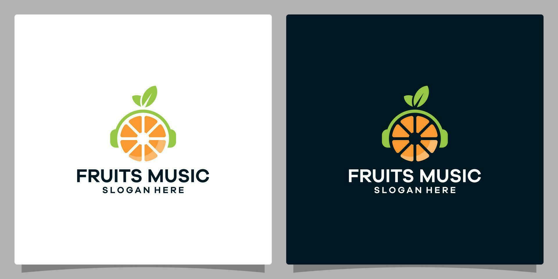 logo ontwerp sjabloon muziek. logo koptelefoon met oranje fruit logo. premie vector