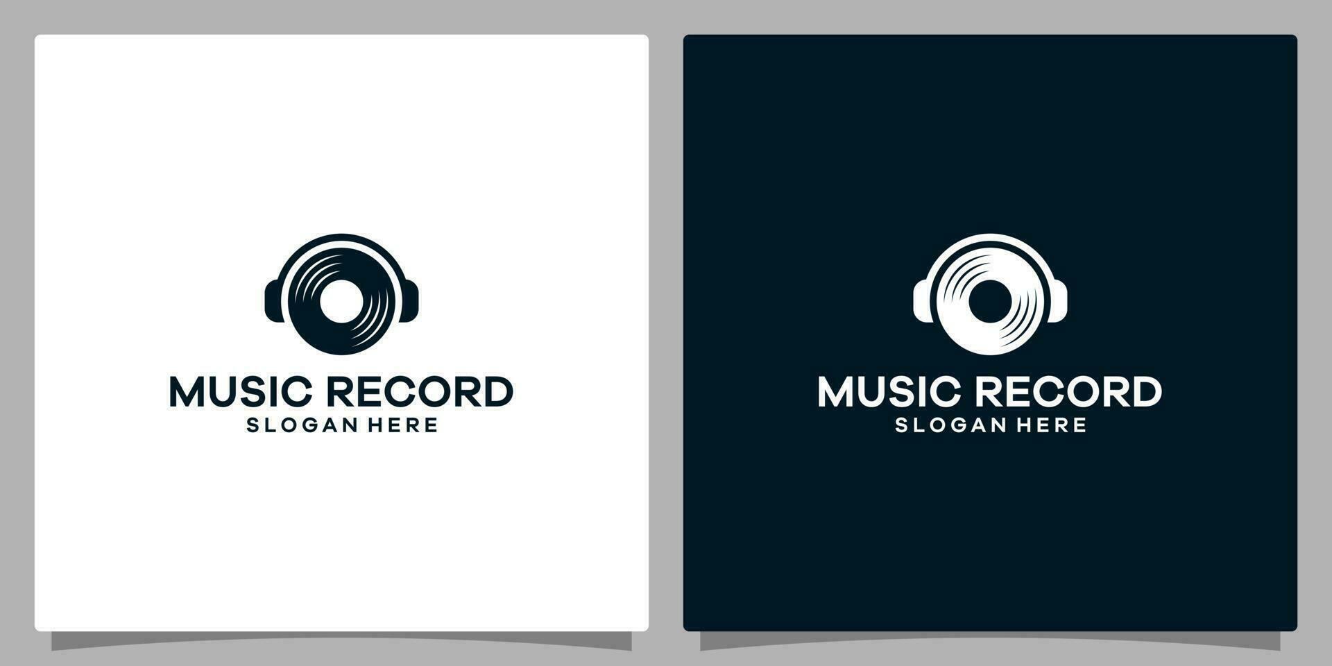 logo ontwerp sjabloon muziek. logo koptelefoon met vinyl Vermelding vector ontwerp. premie vector
