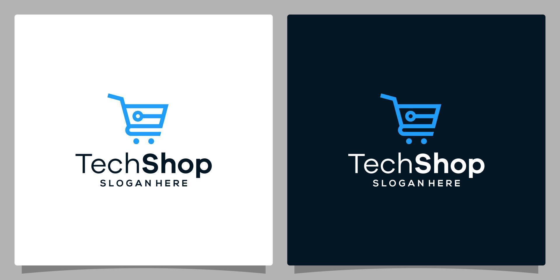 sjabloon ontwerp icoon logo vector boodschappen doen kar met tech symbool. premie vector