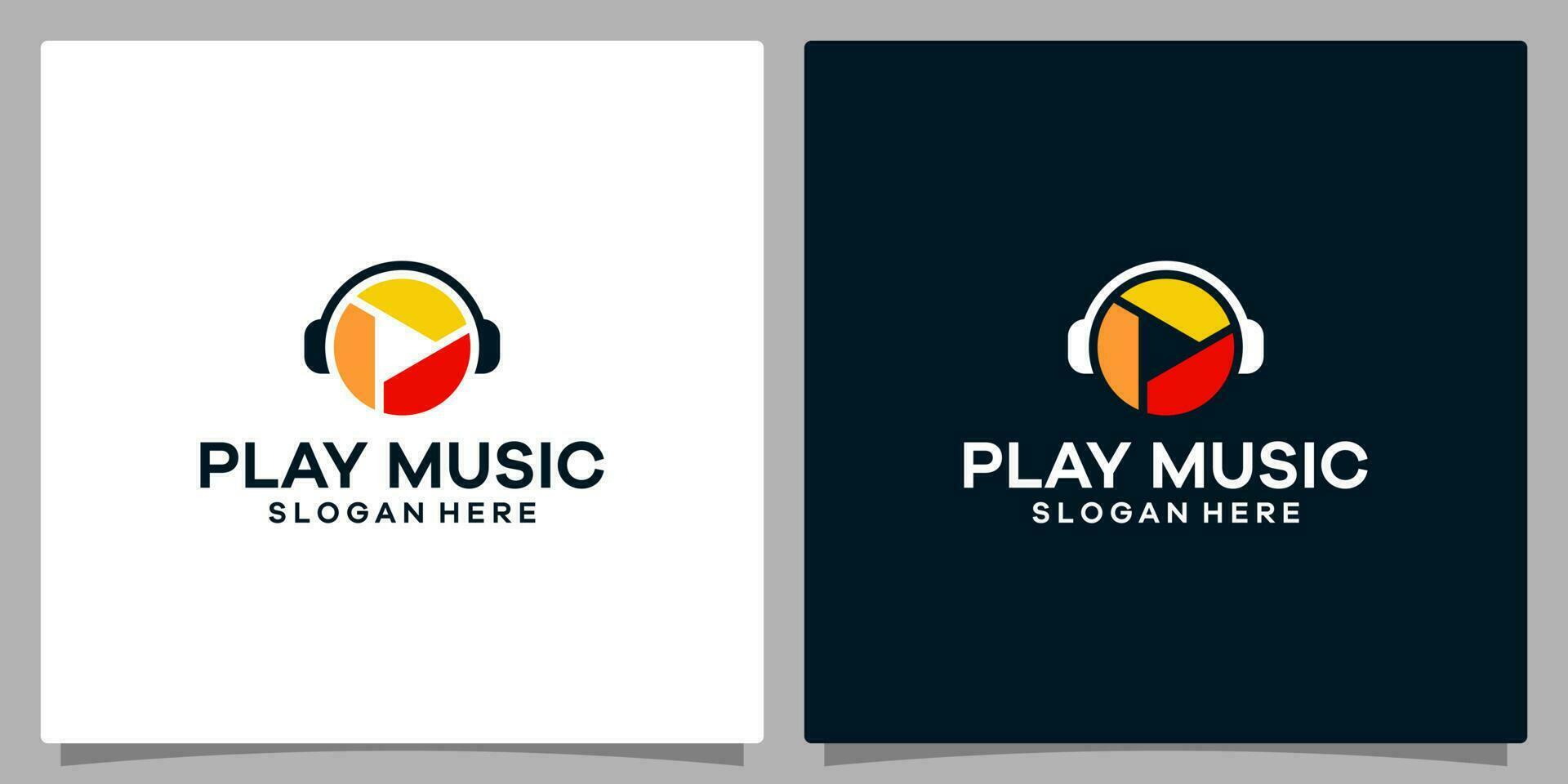logo ontwerp sjabloon muziek. logo koptelefoon met fotografie camera Luik en Speel knop video logo. premie vector