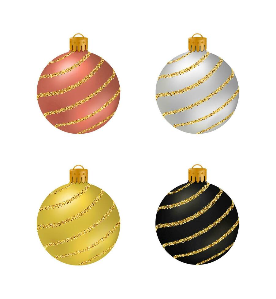 Kerstmis ballen met gouden schitteren strepen. vector