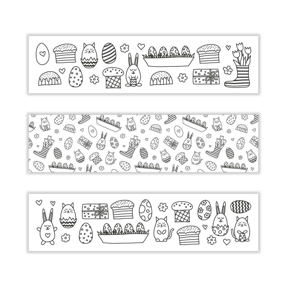 banners met tekening Pasen pictogrammen. vector