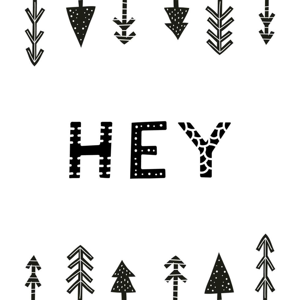 tekening poster met Scandinavisch belettering en Spar bomen. vector