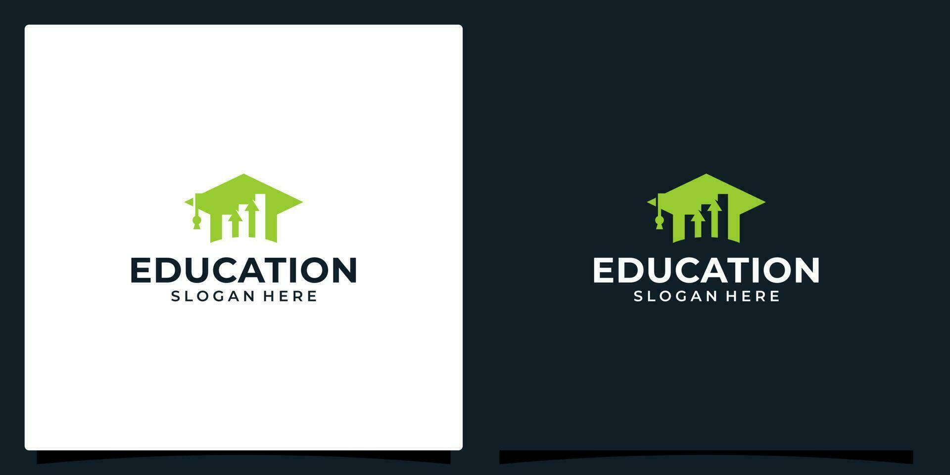 middelbare school, afstuderen pet, campus, onderwijs logo ontwerp en groeit geslaagd bedrijf bedrijf logo tekens. investering, financiën, marketing, verkoop en groei symbool icoon vector