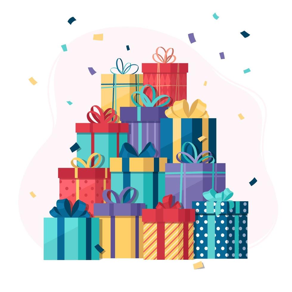 stapel geschenkdozen met confetti vector