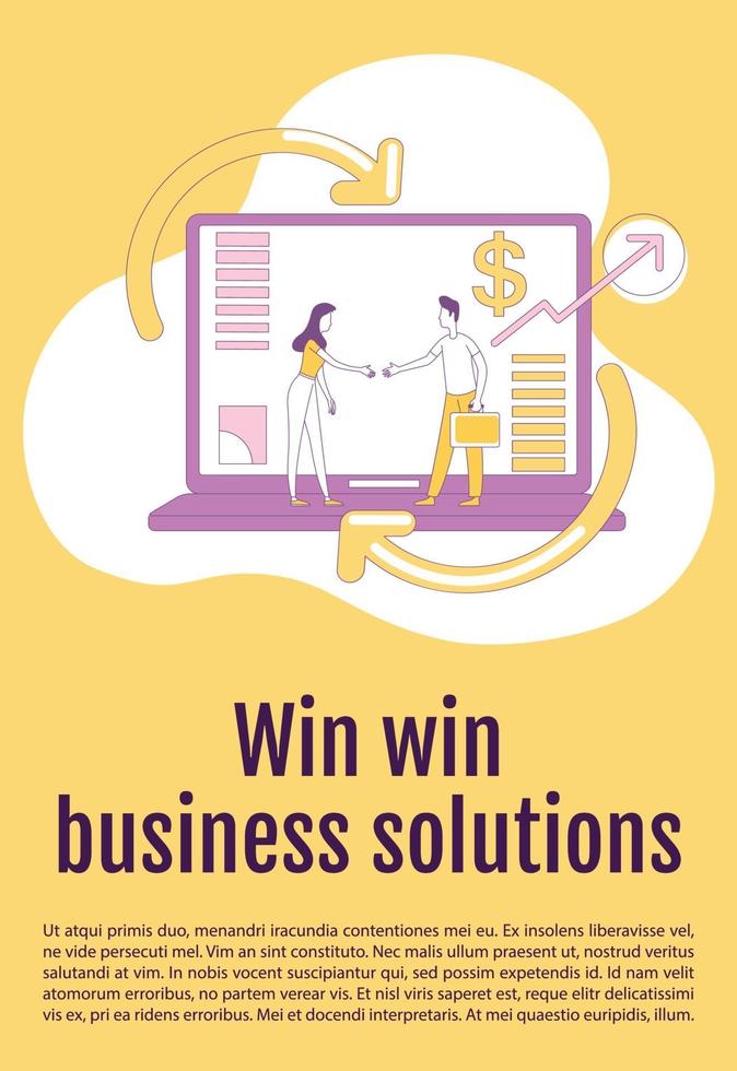 win win zakelijke oplossing poster platte silhouet vector sjabloon. affiliate marketingbrochure, boekje conceptontwerp van één pagina met stripfiguren. partnerschapsvlieger, folder met tekstruimte