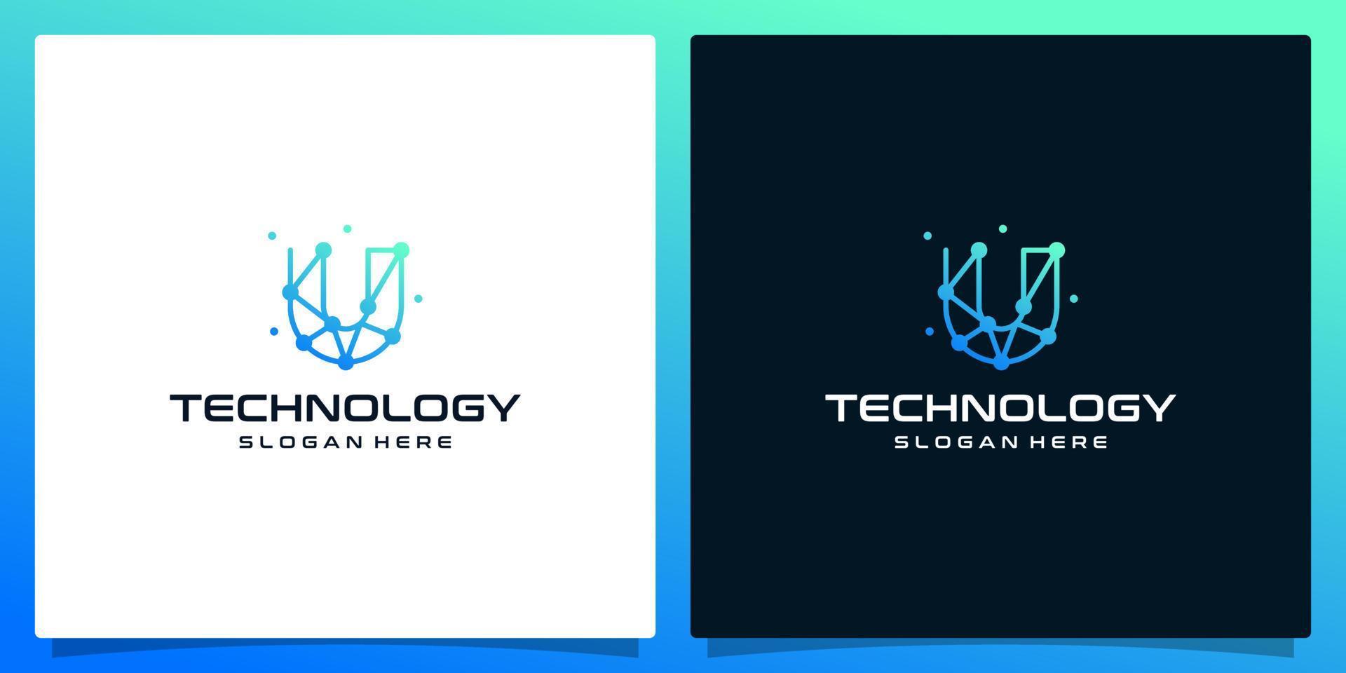 creatief logo eerste brief u abstract met technologie stijl en helling kleur. premie vector