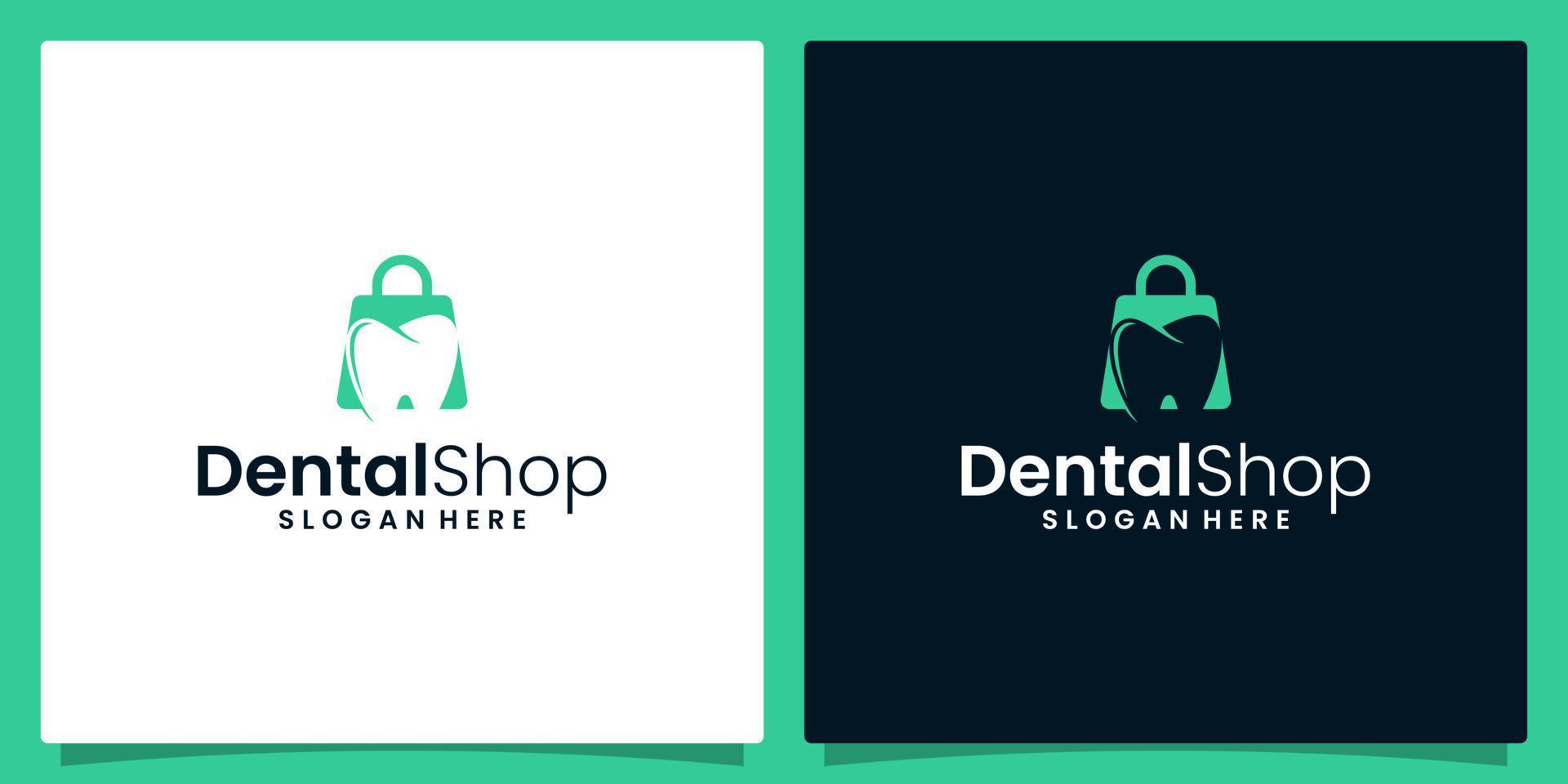 tandheelkunde kliniek logo ontwerp met negatief ruimte abstract tandheelkundig logo met boodschappen doen zak logo vector