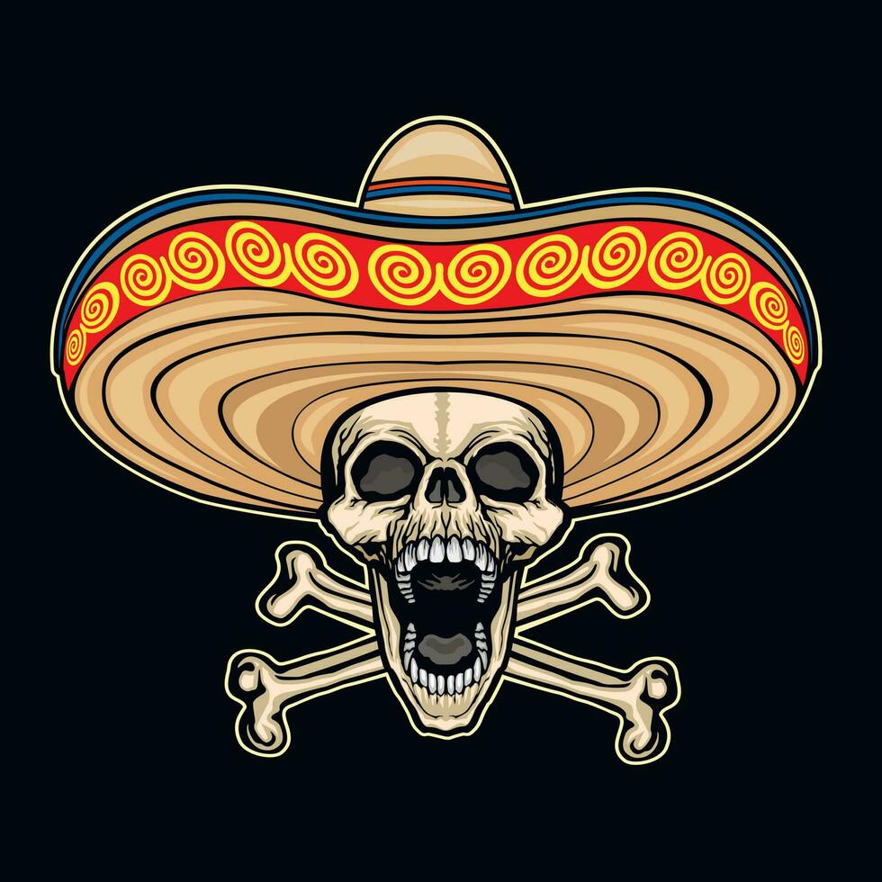 heilig dood, Mexicaans suiker schedel in sombrero, grunge wijnoogst ontwerp t overhemden vector