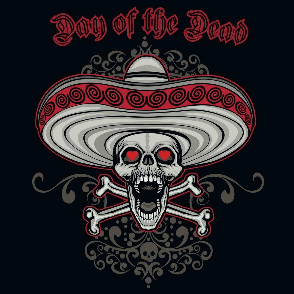 heilig dood, Mexicaans suiker schedel in sombrero, grunge wijnoogst ontwerp t overhemden vector