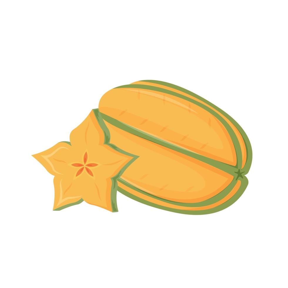 carambola cartoon vectorillustratie. biologisch dessert, sappige sterappel, rijp tropisch fruit egaal kleurobject. gesneden starfruit, exotisch saladeingrediënt dat op witte achtergrond wordt geïsoleerd vector