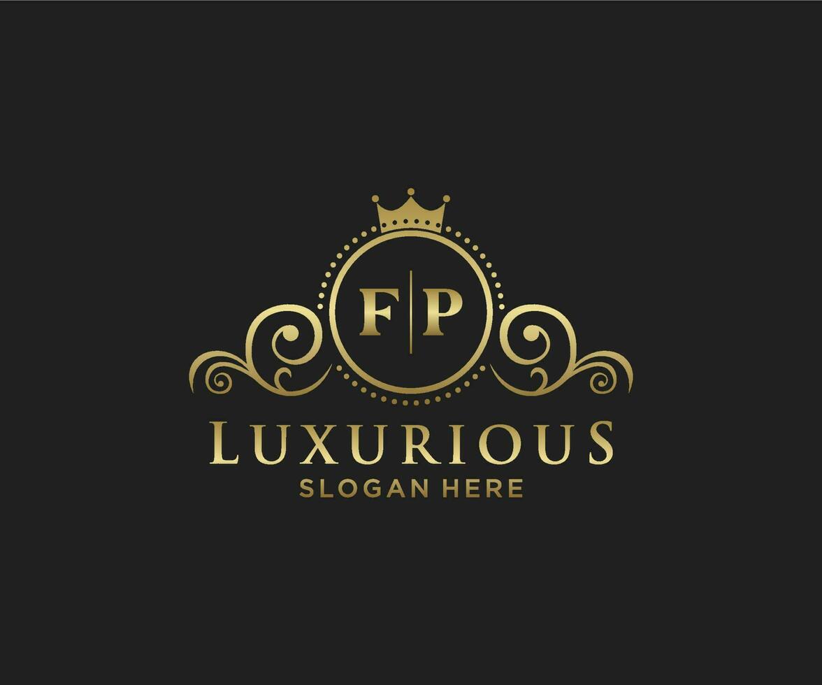 eerste fp brief Koninklijk luxe logo sjabloon in vector kunst voor restaurant, royalty, boetiek, cafe, hotel, heraldisch, sieraden, mode en andere vector illustratie.