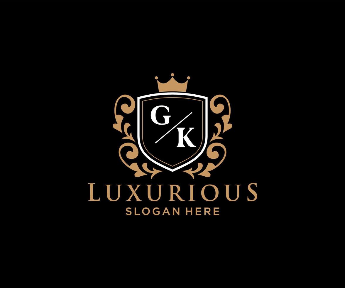 eerste gk brief Koninklijk luxe logo sjabloon in vector kunst voor restaurant, royalty, boetiek, cafe, hotel, heraldisch, sieraden, mode en andere vector illustratie.