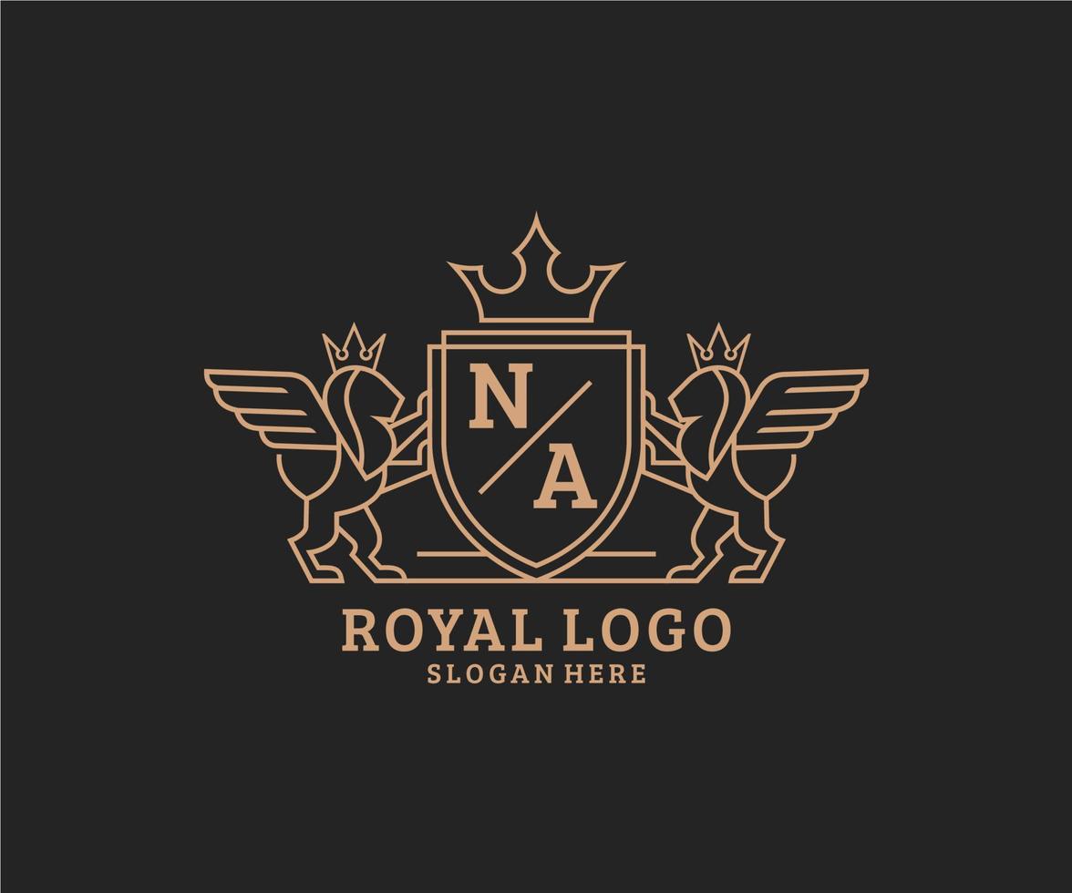 eerste na brief leeuw Koninklijk luxe heraldisch, wapen logo sjabloon in vector kunst voor restaurant, royalty, boetiek, cafe, hotel, heraldisch, sieraden, mode en andere vector illustratie.