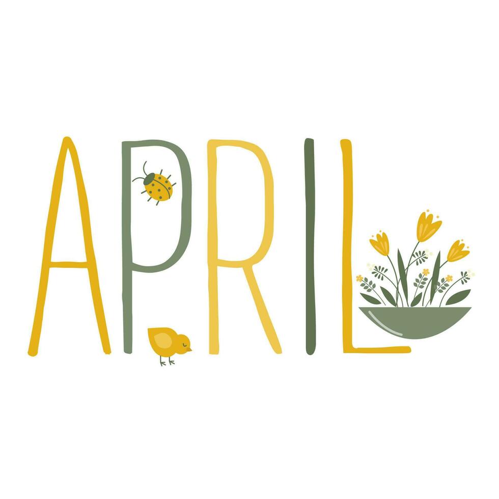 vectoe tekst april met kip en bloemen vector