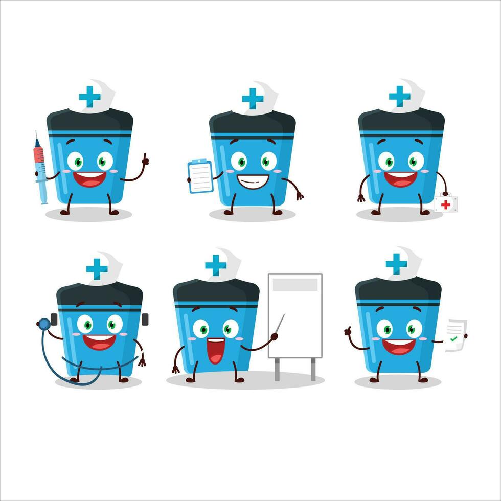 dokter beroep emoticon met blauw markeerstift tekenfilm karakter vector