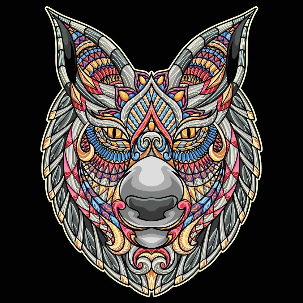 wolf mandala illustratie vol kleur vector