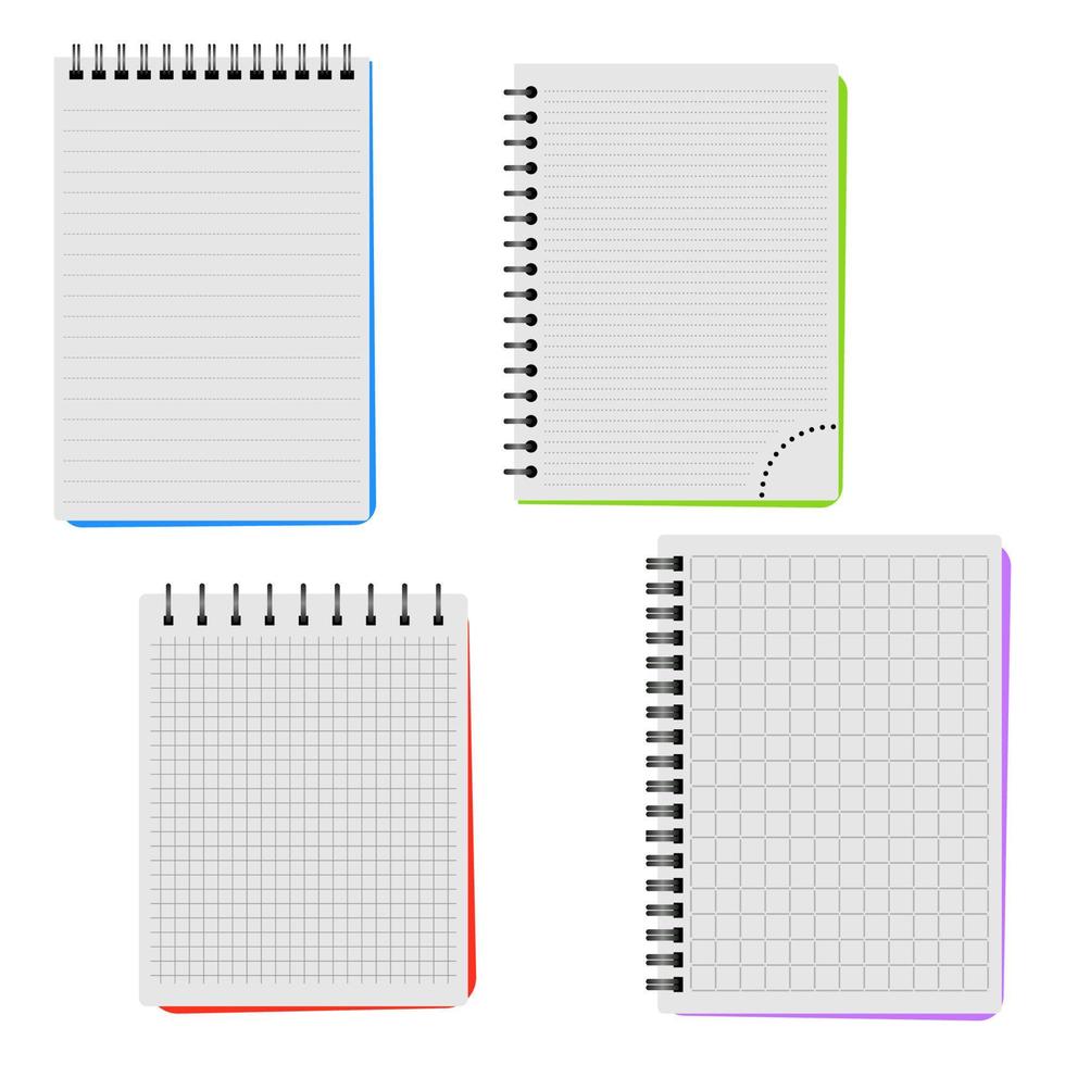 vier notebooks Aan een wit achtergrond vector