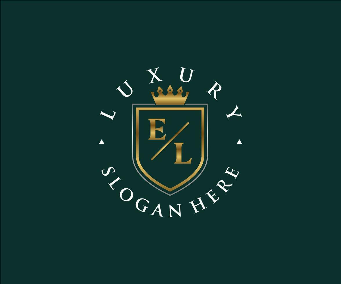 eerste el brief Koninklijk luxe logo sjabloon in vector kunst voor restaurant, royalty, boetiek, cafe, hotel, heraldisch, sieraden, mode en andere vector illustratie.