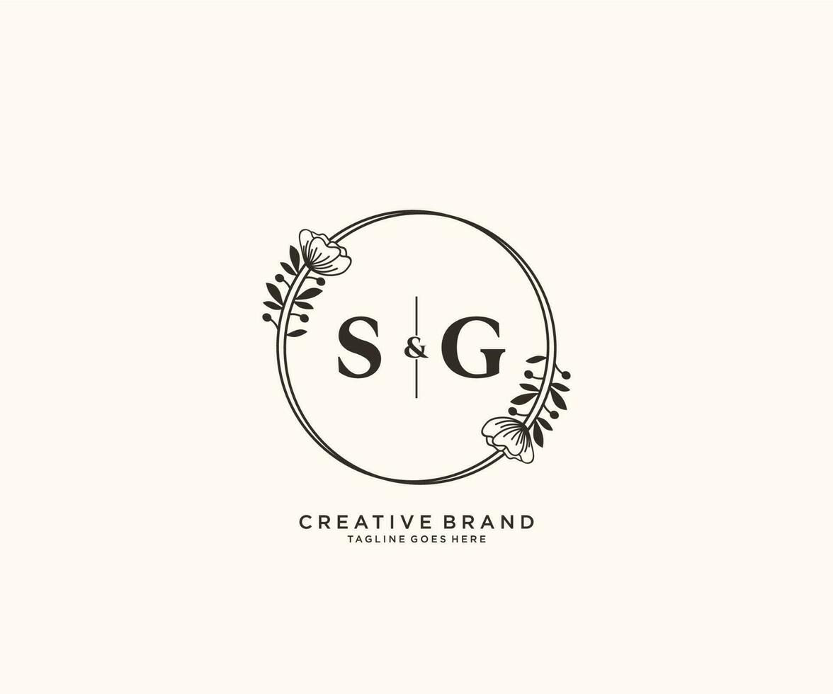 eerste sg brieven hand- getrokken vrouwelijk en bloemen botanisch logo geschikt voor spa salon huid haar- schoonheid winkel en kunstmatig bedrijf. vector
