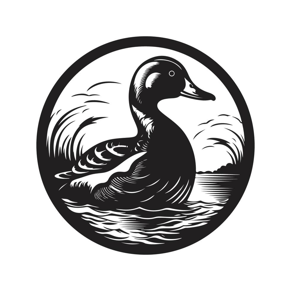 eend, wijnoogst logo concept zwart en wit kleur, hand- getrokken illustratie vector