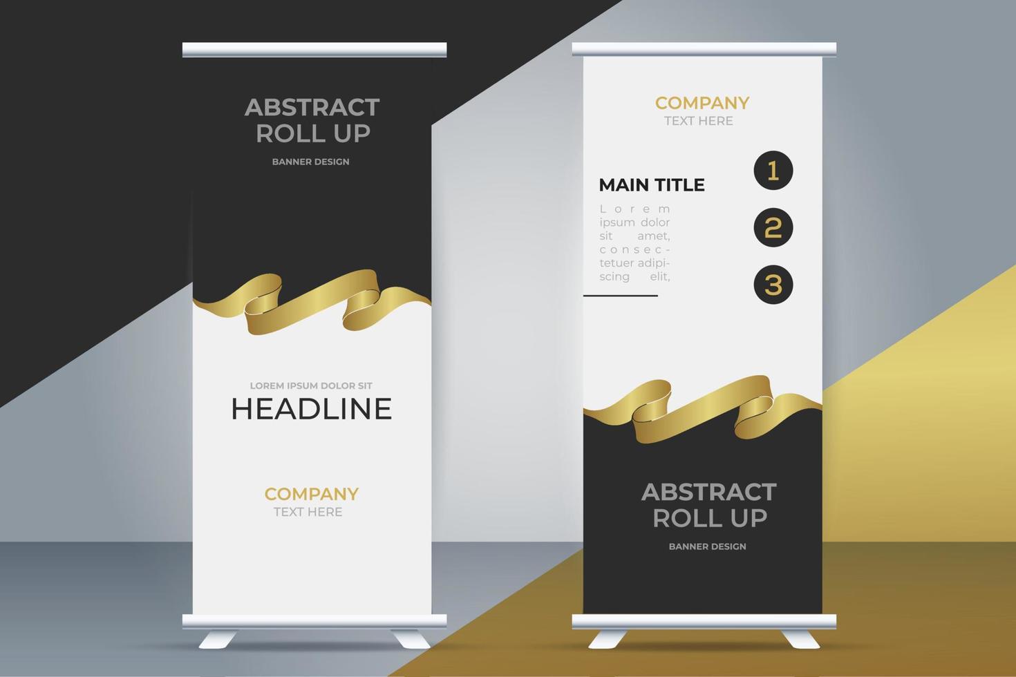 modern bedrijf rollen omhoog standee met gouden lint vector