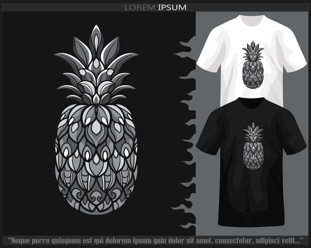 monochroom kleur ananas fruit mandala kunsten geïsoleerd Aan zwart en wit t shirt. vector