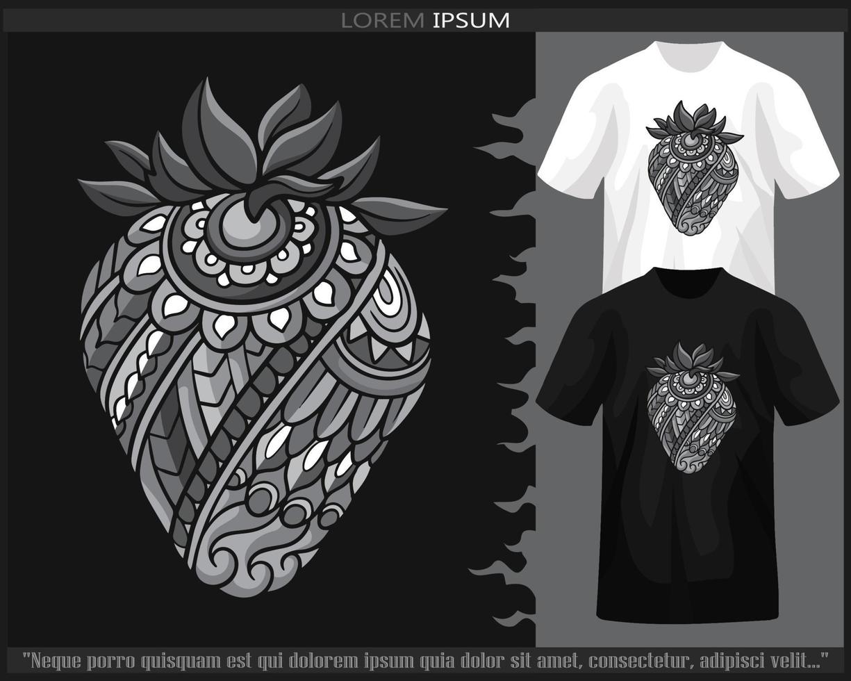 monochroom kleur aardbei fruit mandala kunsten geïsoleerd Aan zwart en wit t shirt. vector