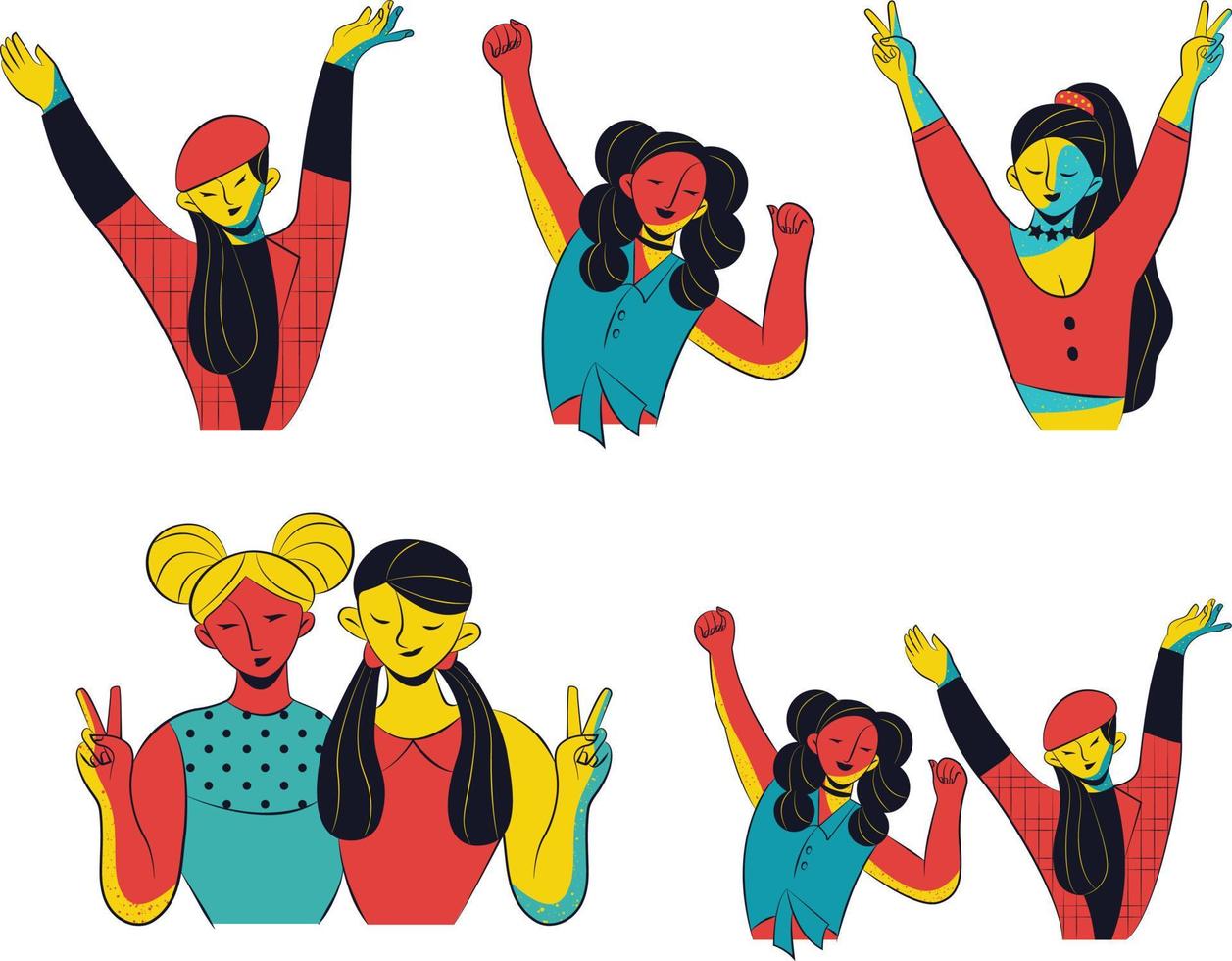 gelukkig meisjes met verheven handen. vector illustratie in een vlak stijl.