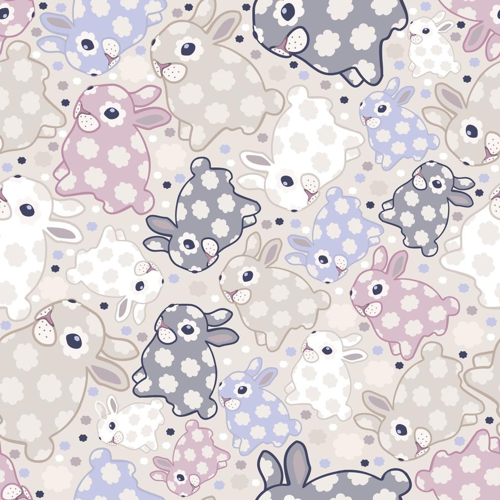 vector naadloos pastel patroon met konijnen en bloemen.