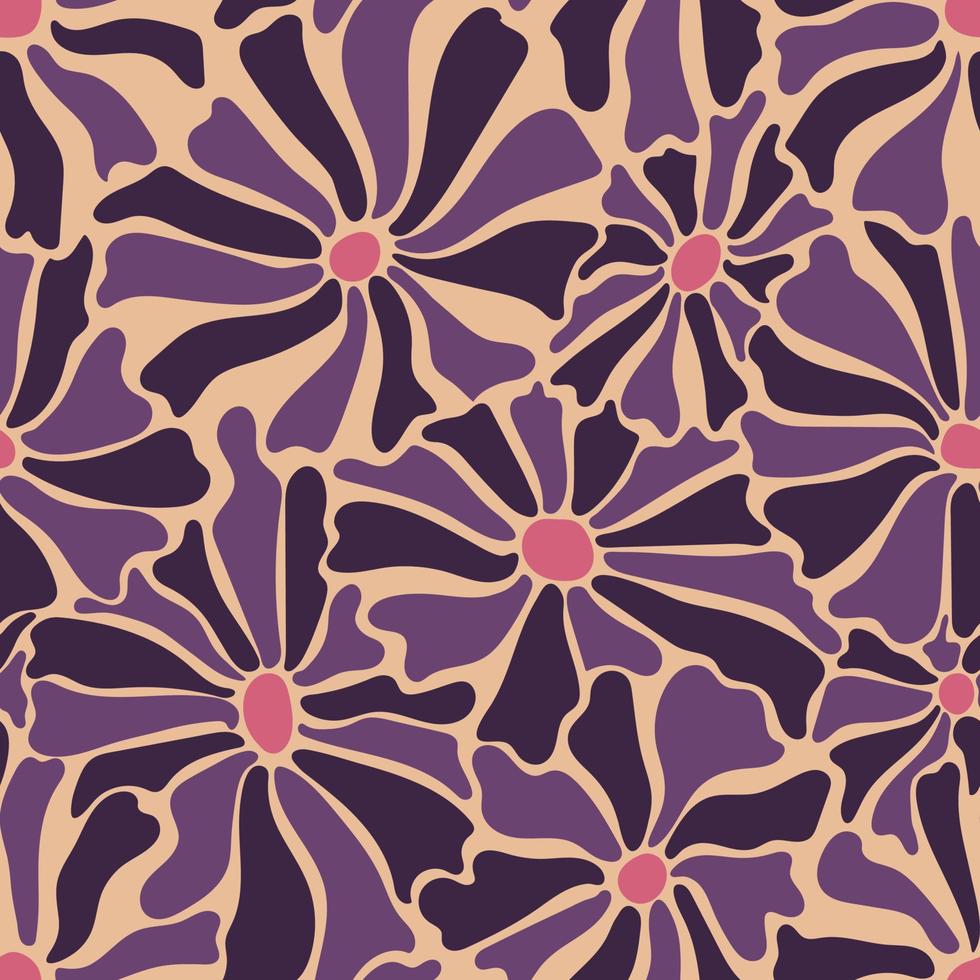 naadloos patroon met schattig retro groovy bloemen vector