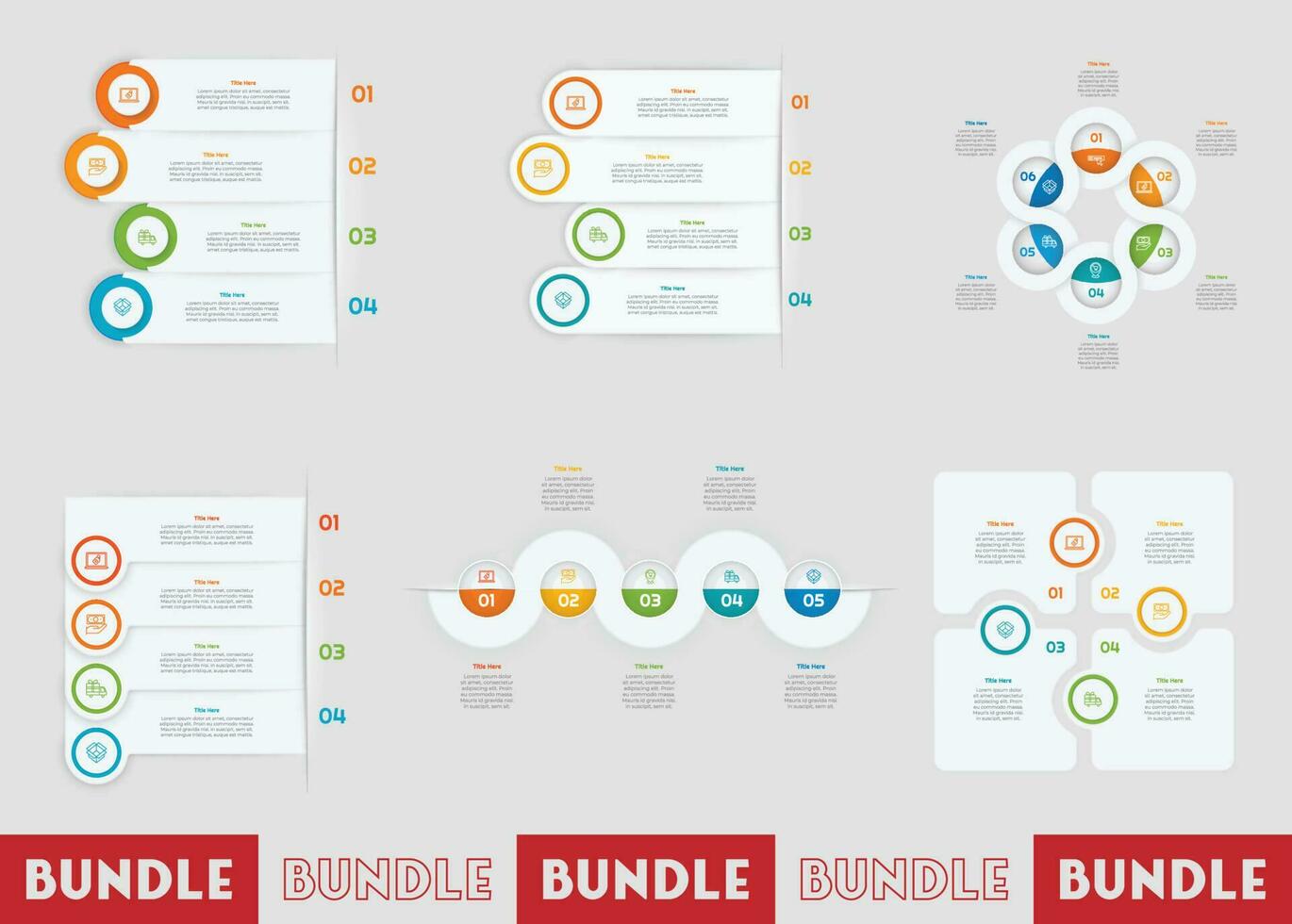 infographic bundel reeks met 4, 5, 6 stappen, opties of processen voor workflow lay-out, diagram, jaar- rapport, presentatie en web ontwerp. vector