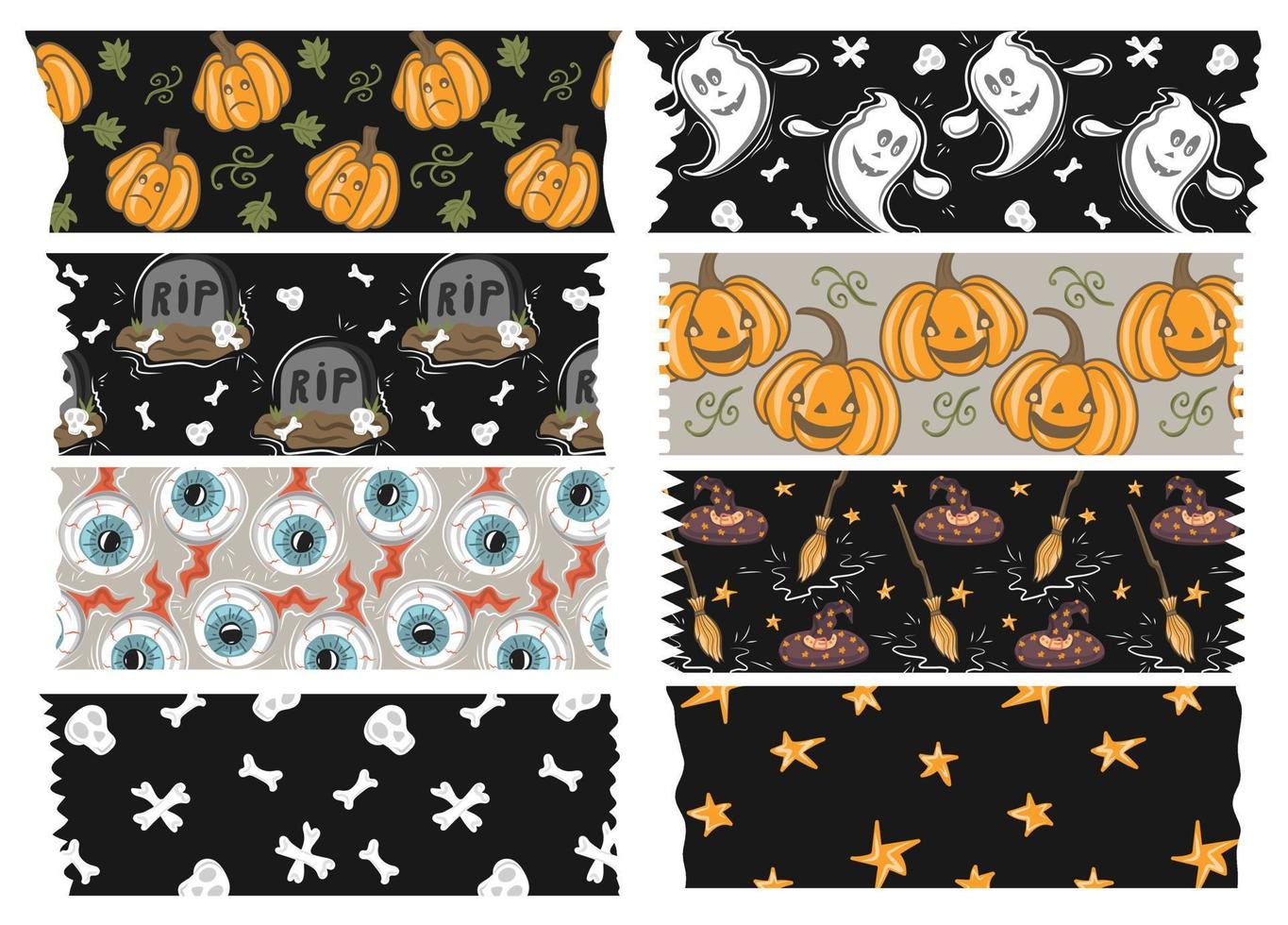 halloween washi plakband stroken met gescheurd randen patronen vector