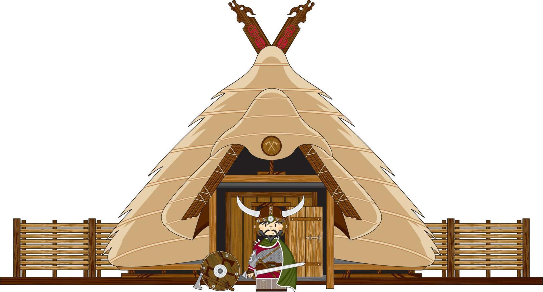 schattig tekenfilm viking krijger en hoeve norse geschiedenis illustratie vector